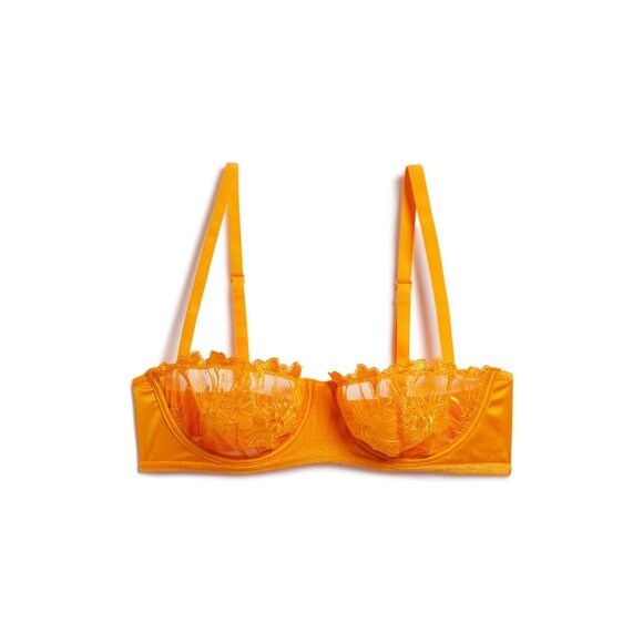 🆕ETAM Amaryllis Embroidered Underwire Demi Sheer Lace Bra 34D Gold Yellow - Picture 5 of 9